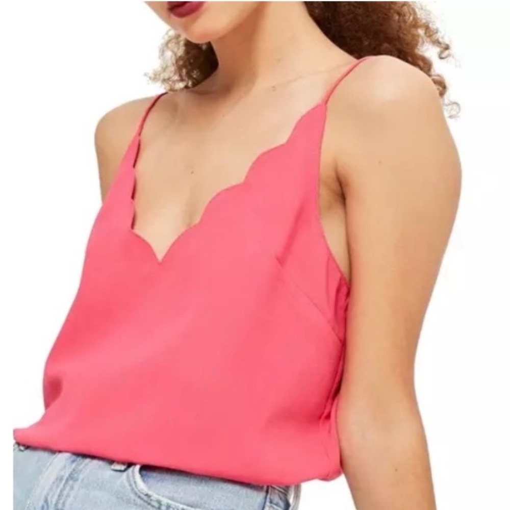 J.Crew Scalloped Camisole Tank Top V-Neck Strappy Pink Size 00 Double Zero